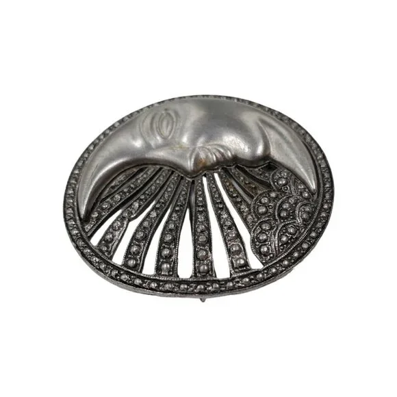 Vtg Man in the Moon Brooch Pin Signed Tona Pewter Silver Tone Faux Marquisite - Picture 3 of 9